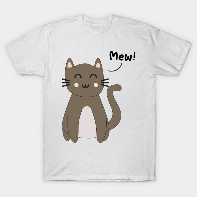 Sweet Happy Cub Brown Kitten saying Mew T-Shirt by MidnightSky07
